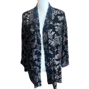 Lane Bryant Kimono Women's Size 22/24 Black Floral Velvet Burnout Kimono